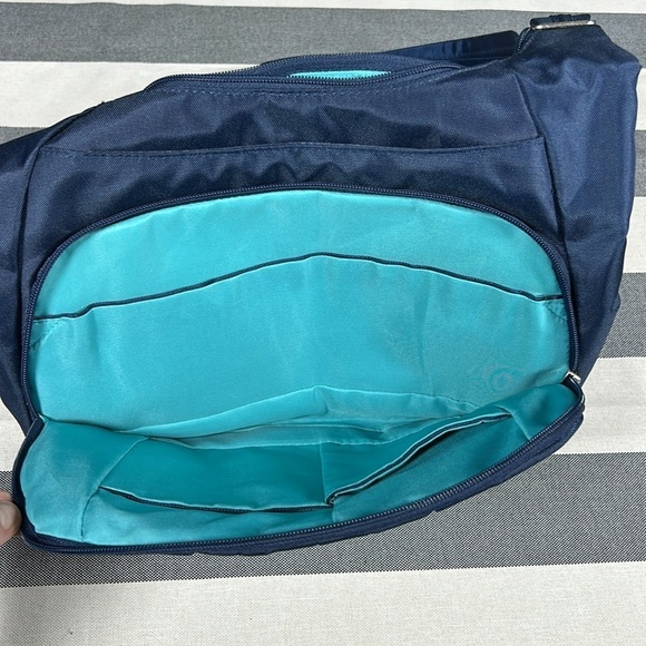 Travelon Womens Navy Blue Anti Theft Pleated Hobo Crossbody Bag RFID Travel - Picture 6 of 13